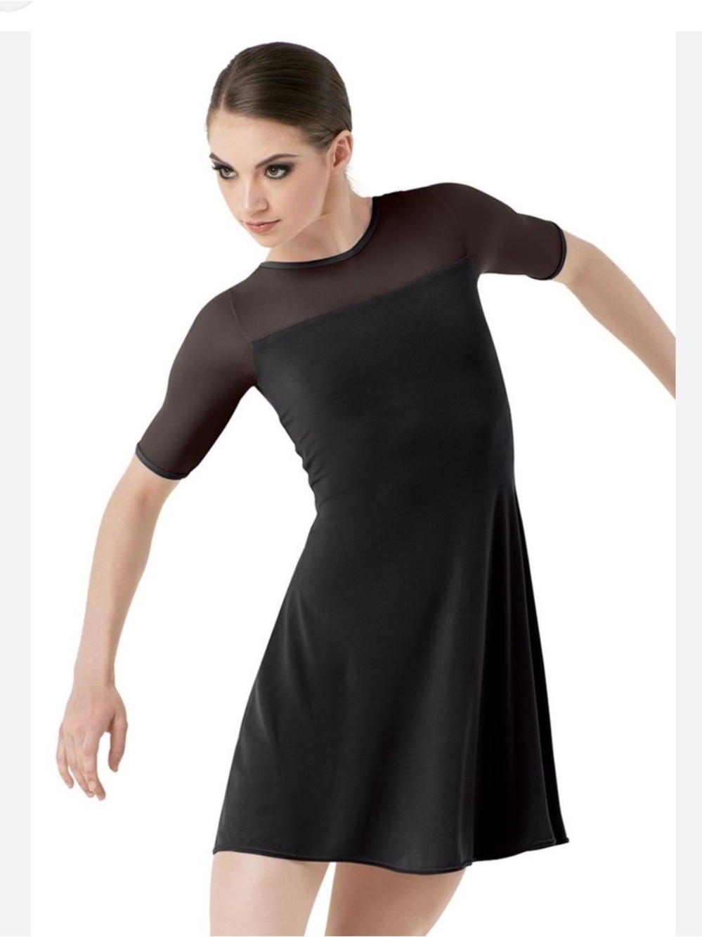 Balera Black Short Sleeve Dance Dress with Sheer Yoke